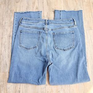 Quince Bella Stretch Straight Jeans Twilight Blue Fray Hem Women's 29x27 Denim